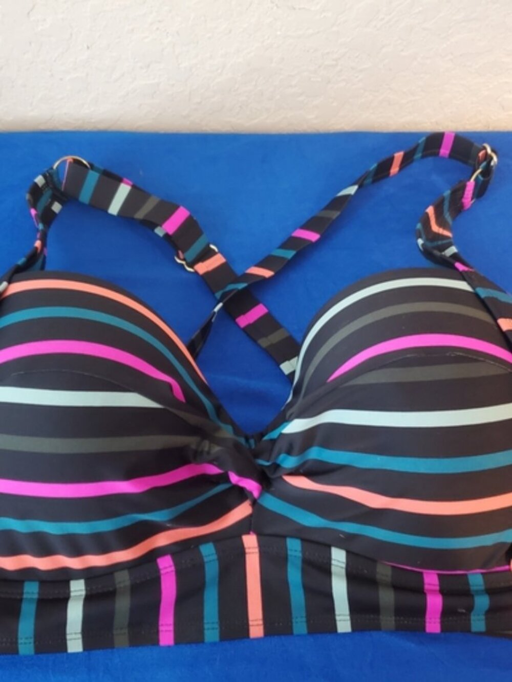 Terra & Sky Size 1X Over the Rainbow Stripe Pushup Women's Top Swimsuit